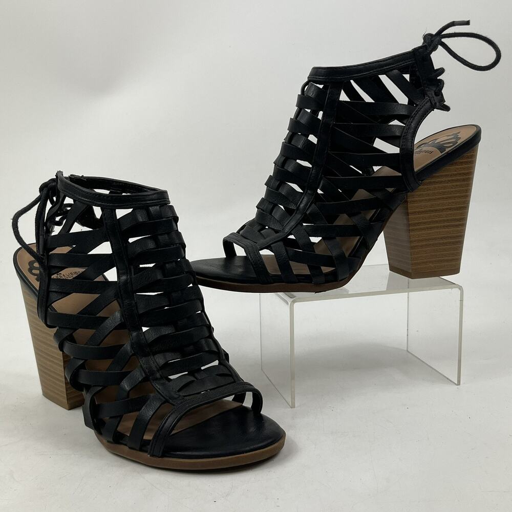 Fergalicious Womens Gladiator Heeled Sandals Size 7.5 Black Caged Block Heel